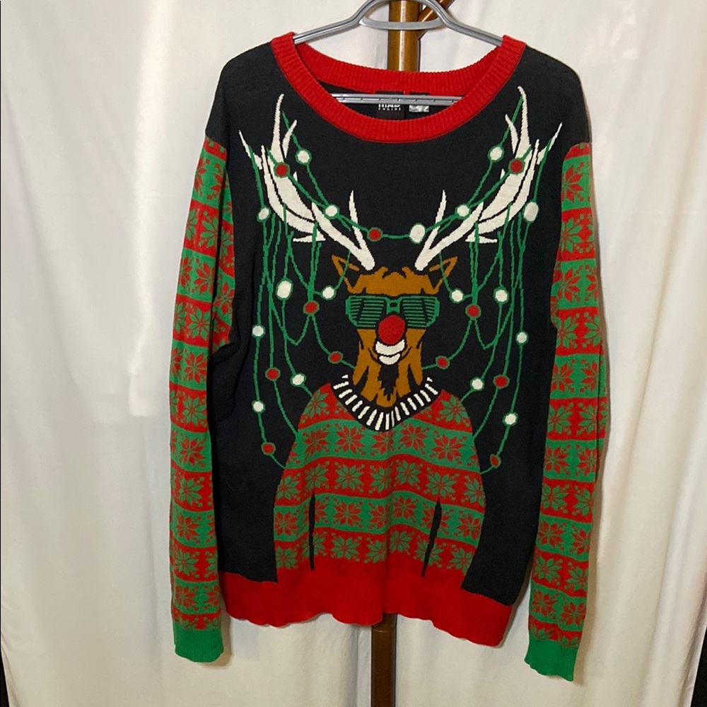 MAD Engine Festive Reindeer Sweater - Black and Red
